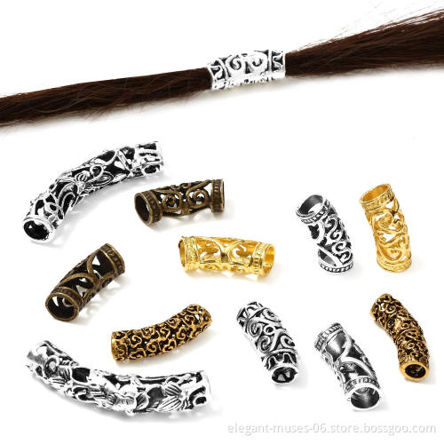 African Hair Braid Copper Tube Metal Hollow Hair Ring Dread Bead Dreadlock Cuffs Jewelry Decoration Accessories Gold Silver